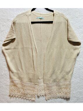 Maurices Womens Beige Open Front Cardigan With Lace Hem L/XL